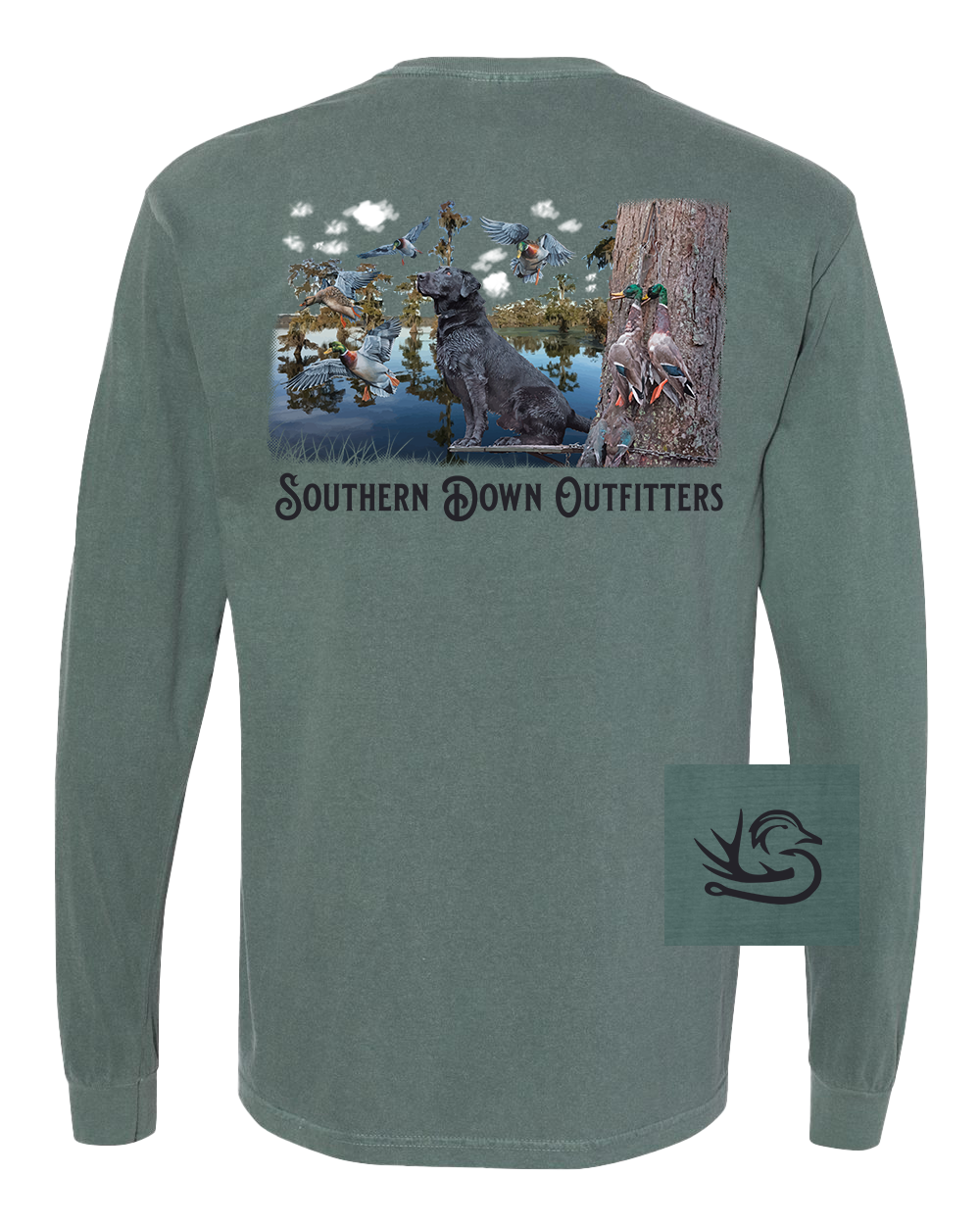 Southern Down Outfitters - Vente T-shirt sérigraphié – unisexe - T-shirt à manches longues Black Lab Swamp1