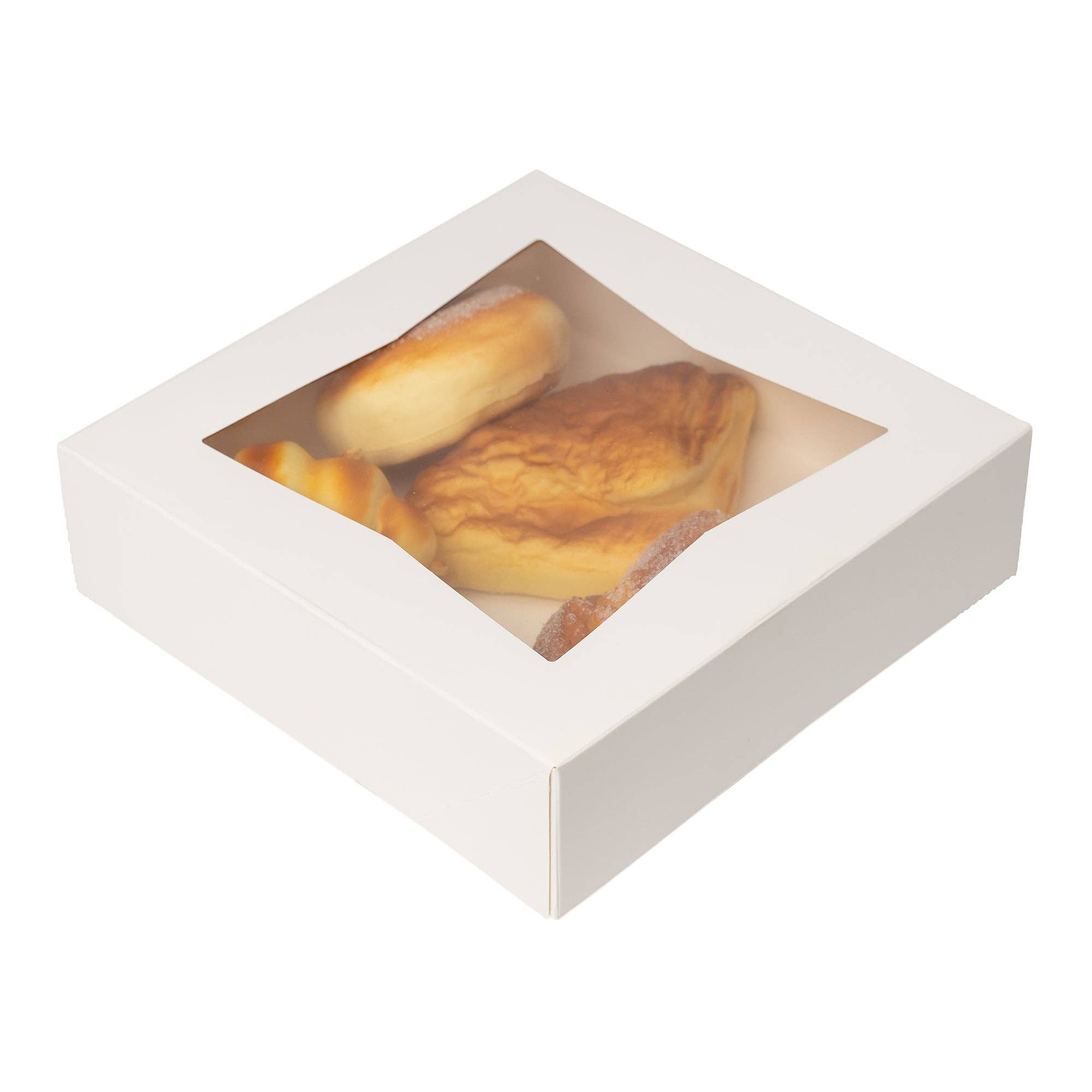 White Bakery Boxes with Window - pack of 25 - 10"L x 10"W x 2 ½"H for wholesale on Faire4