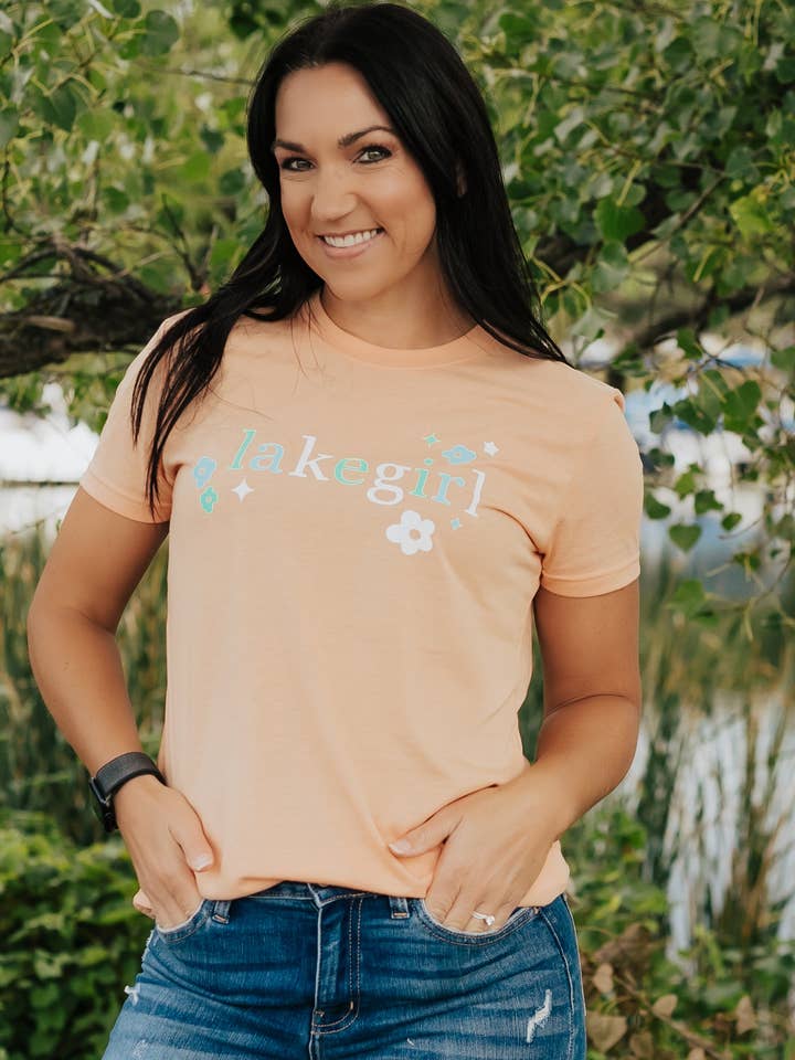 Lakegirl - Wholesale Screen Printed T-Shirt - Women's - Simply Lakegirl Tee in Peach