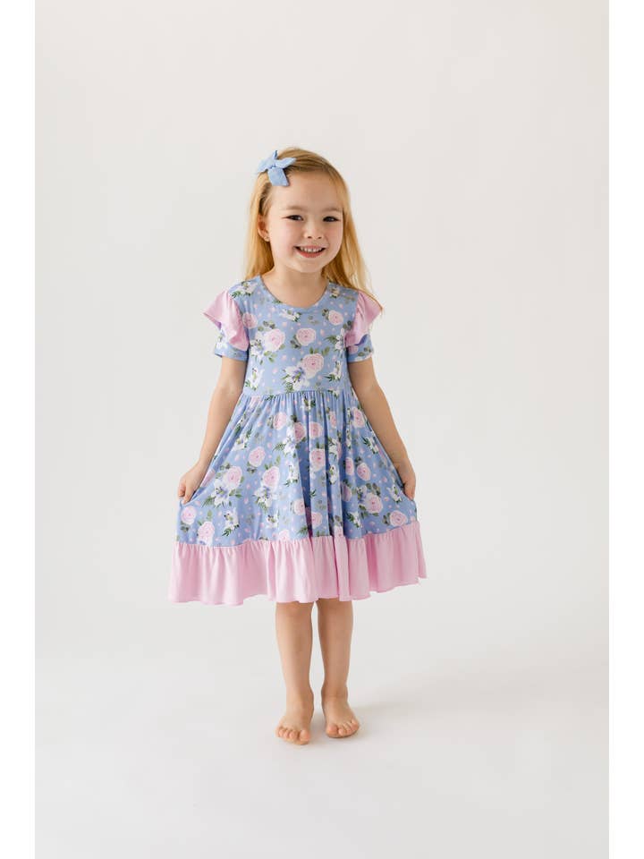 Laree + Co. - Wholesale Dress - Kids - Lillian Floral Bamboo Ruffle Spin Dress6
