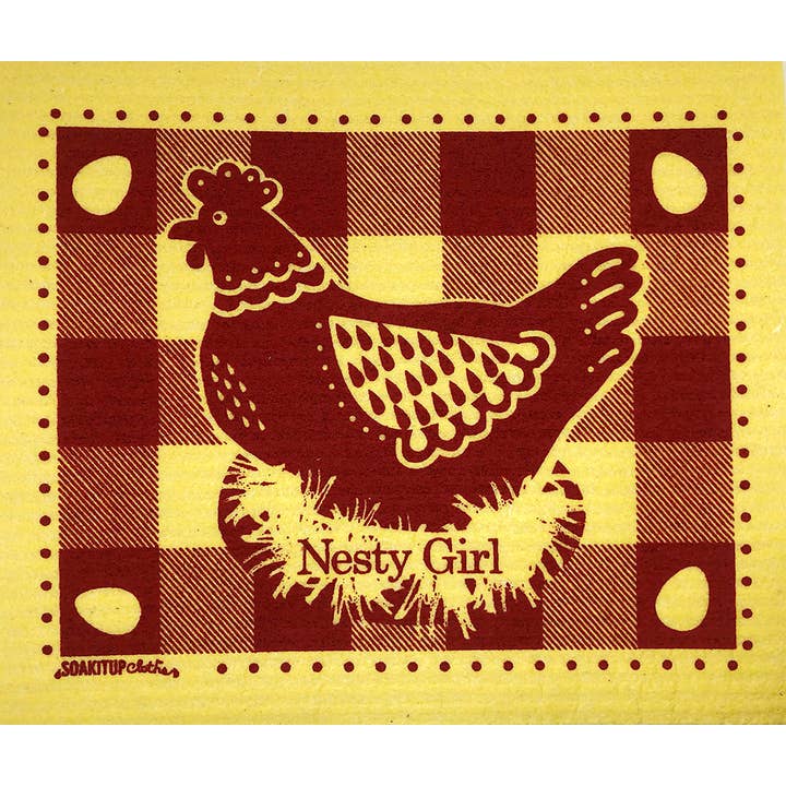 "Nesty Girl" Chicken Hen Yellow or Blue Swedish Dishcloth for wholesale by Soak iT Up Eco-friendly Greetings + Gifts