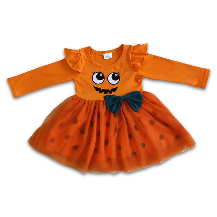 Robes en tulle orange à manches longues pour filles pour la vente par Yawoo Garments