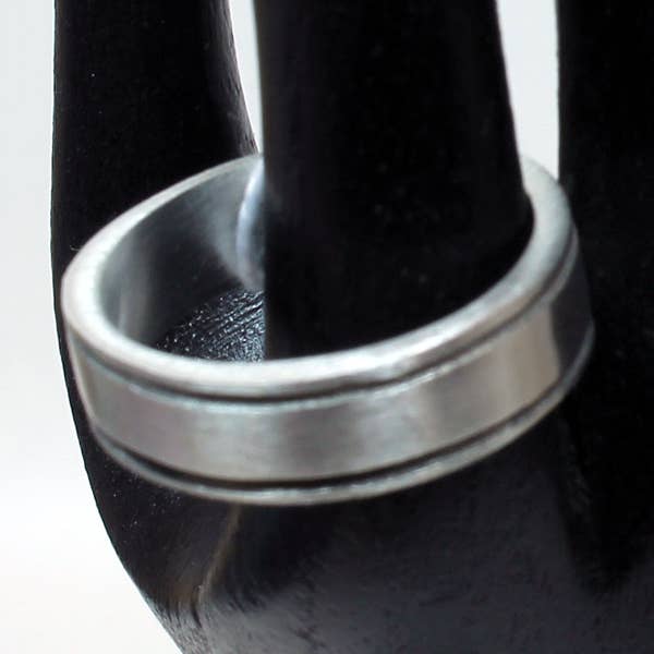 Pewter Top & Bottom Striped Band Ring for wholesale by Western Counties Wholesale