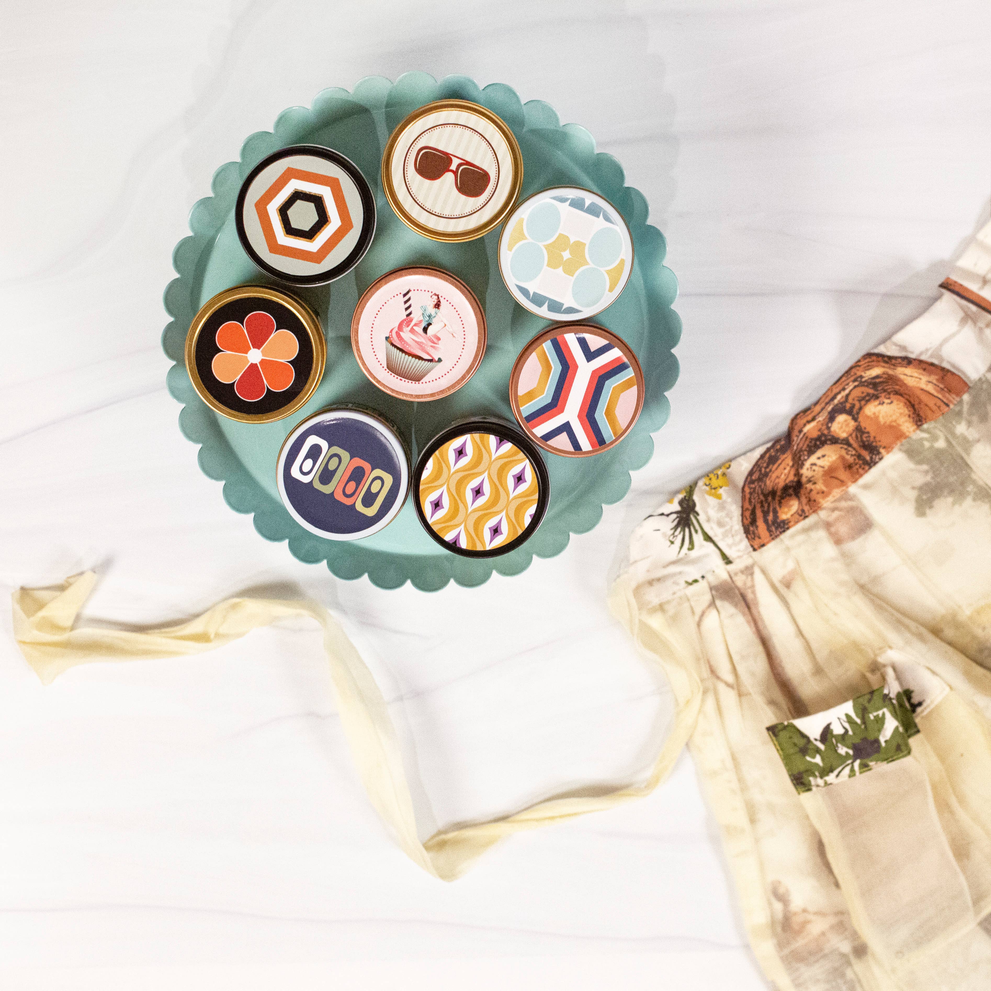 Mod Lounge Paper Company - Wholesale Travel Candles - Vintage Sunglasses Brown and Red Masculine Travel Candle2