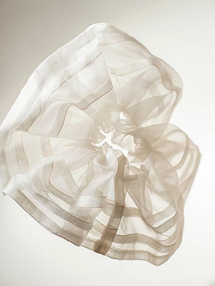 Ella Oversized Silk Pleated Scrunchie in White for wholesale by Jasmine Chong