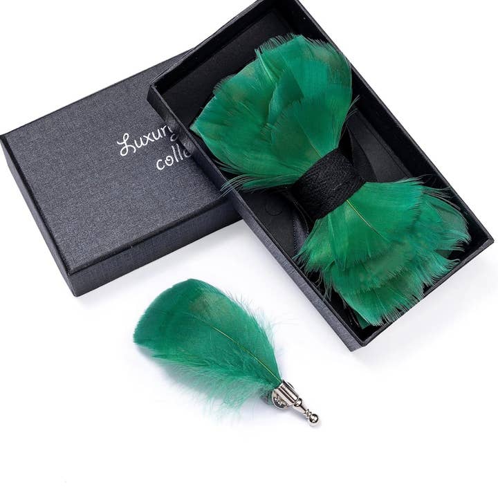 DMITRY Ties - Vente Nœud papillon – homme - Nœud papillon pré-noué à motif vert plume fait main1