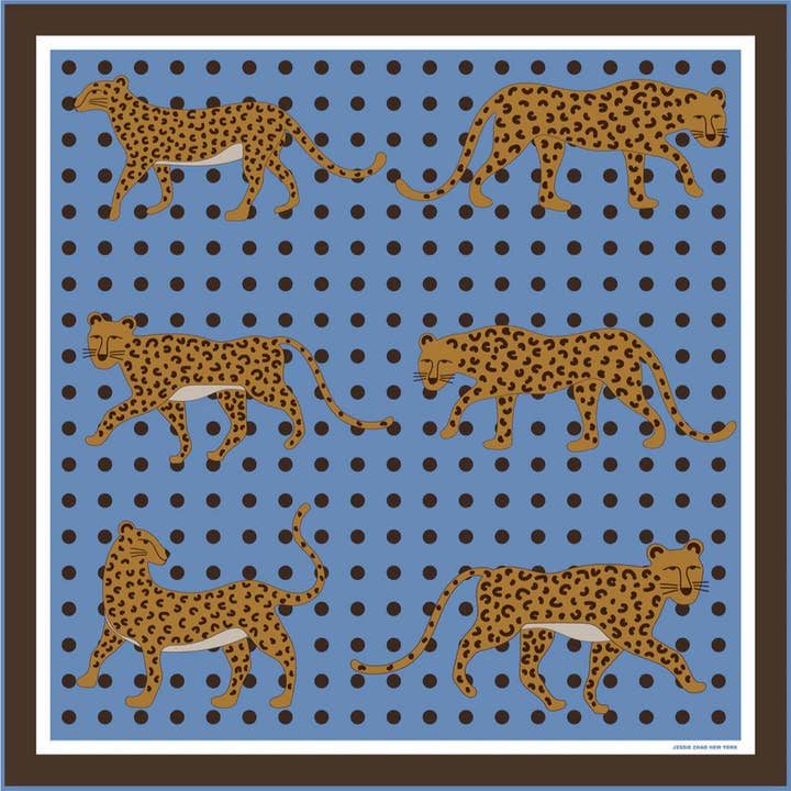 Jessie Zhao New York - Wholesale Scarf - Women's - Double Sided Wool Silk Scarf Of Blue Leopards Garden0
