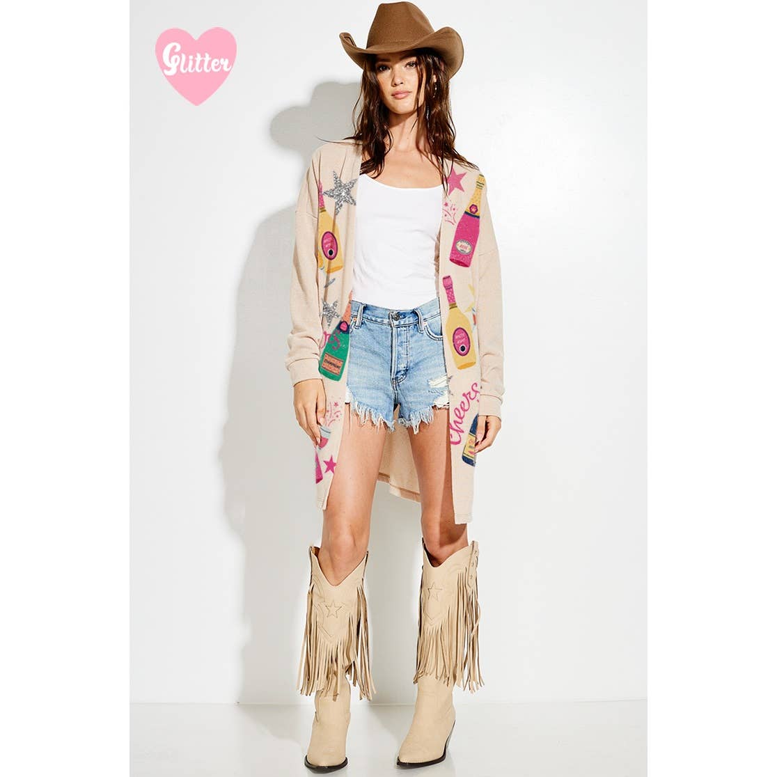 Phil Love - Wholesale Cardigan - Dames - Holiday Cheers Gebreid vest met glitterprint4