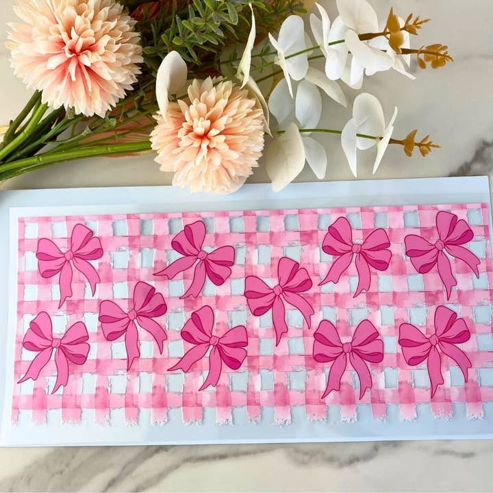 Checkered Pink Bows | 40 oz UV DTF Wrap for wholesale by HKS Custom Designs