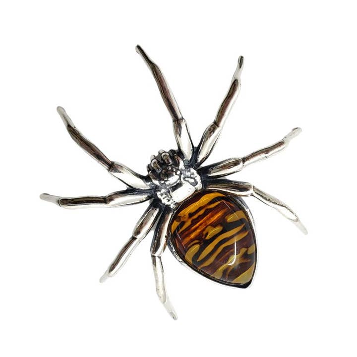 Cameo Amber Sterling Silver Spider Pendant for wholesale by Amberman