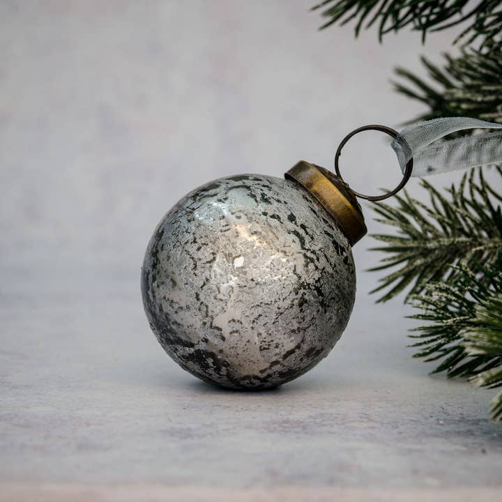 Bollywood Christmas – wholesale Ornament – 2" Medium Slate Antique Foil Glass Bauble