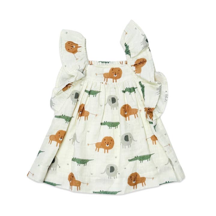 Vestido de bebé Savannah Flutter & Smocked (muselina orgánica) para venta al por mayor de Viverano Organics