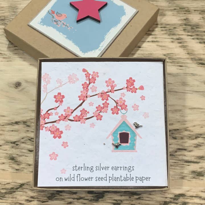 Brincos Pequenos Pássaros em Prata de 1ª Lei em Caixa por atacado de Ginger & Roo