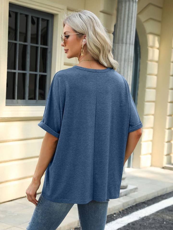Lily Clothing - Wholesale T-Shirt - Women's - ROUND NECK SOLID COLOR SHORT SLEEVE LOOSE T SHIRT_CWTSTS028013