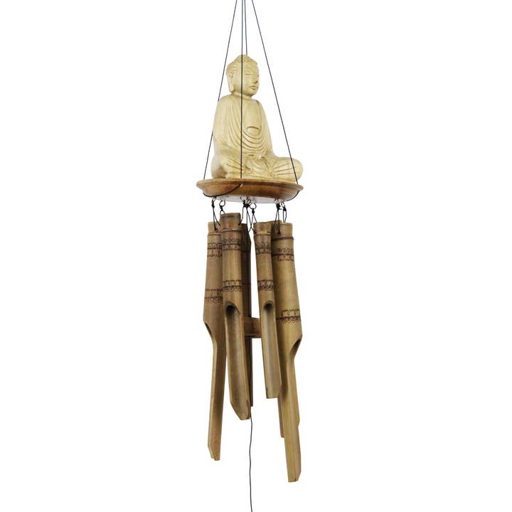 Cohasset Gifts - Wholesale Wind Chime - Indonesian Sitting Buddha Bamboo Wind Chime