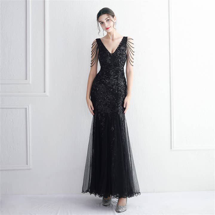 VividLux - Wholesale Gown - Women's - Sequin Mesh Craft Beaded Elegant Fishtail Dress _ Perfect for Annual Meetings6