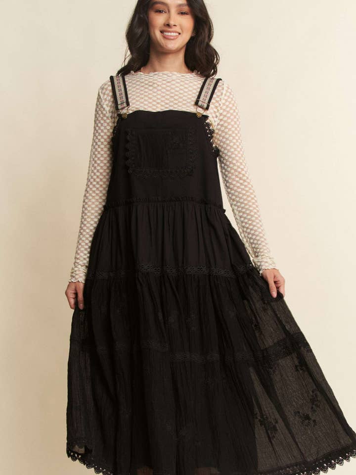 Davi & Dani - Wholesale Dress - Women's - FRONT POCKET EMBROIDERED LACE PINAFORE DRESS4