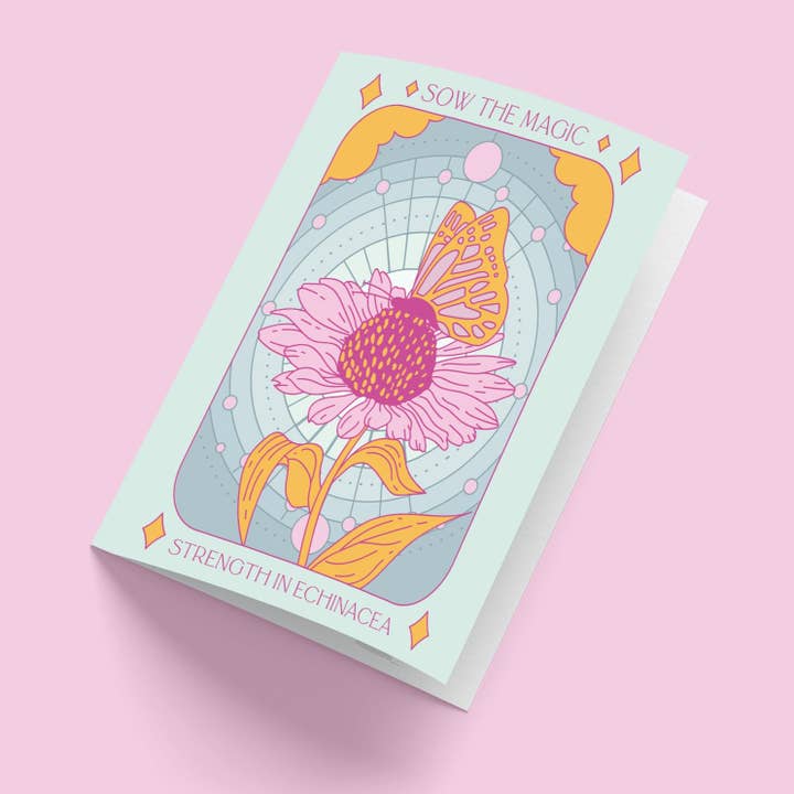 Sow the Magic - Wholesale Everyday Greeting Card - Strength in Echinacea Botanical Tarot Greeting Card