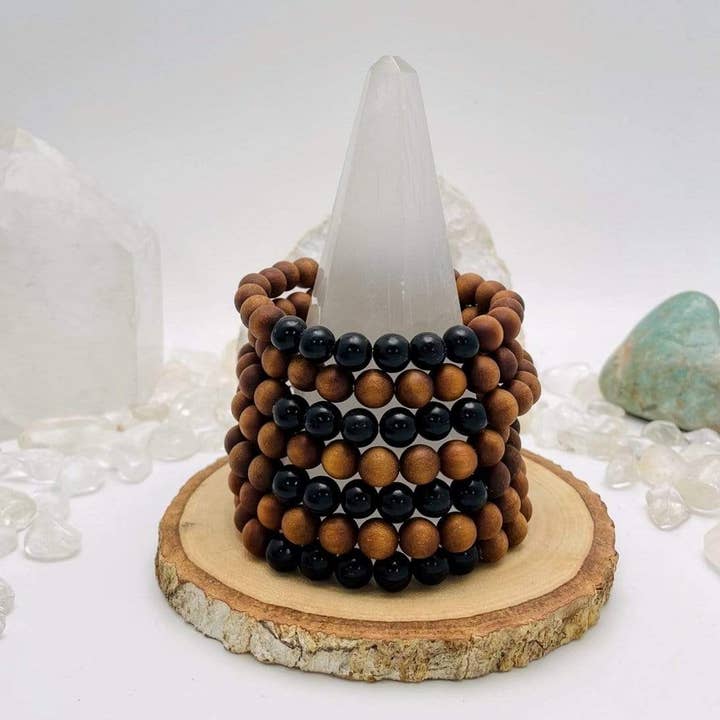 Rock Paradise - Wholesale Beaded bracelet - Crystal Sandalwood Bead Bracelets with Black Obsidian2