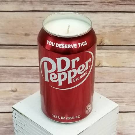 Dr Pepper Soda Pop Can Soy Candle with Dr Pepper Scent for wholesale by 716 Candle Co