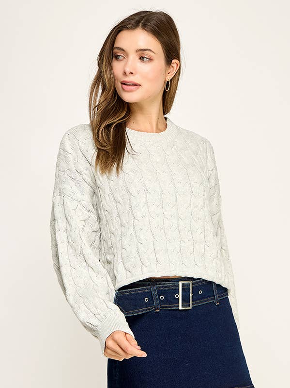 Suéter corto de manga larga con diseño de cable para venta al por mayor de Miss Love