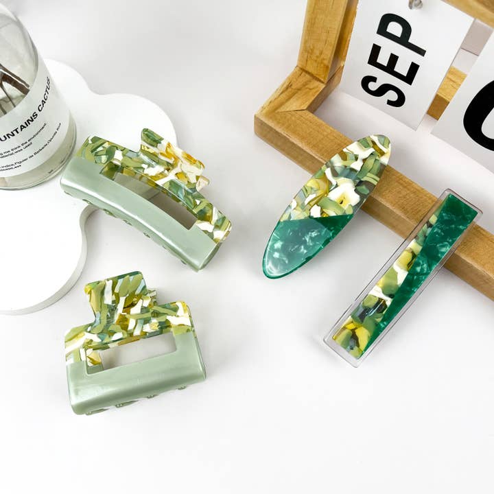 Green oil painting color combination hair clip for wholesale by mildstyles
