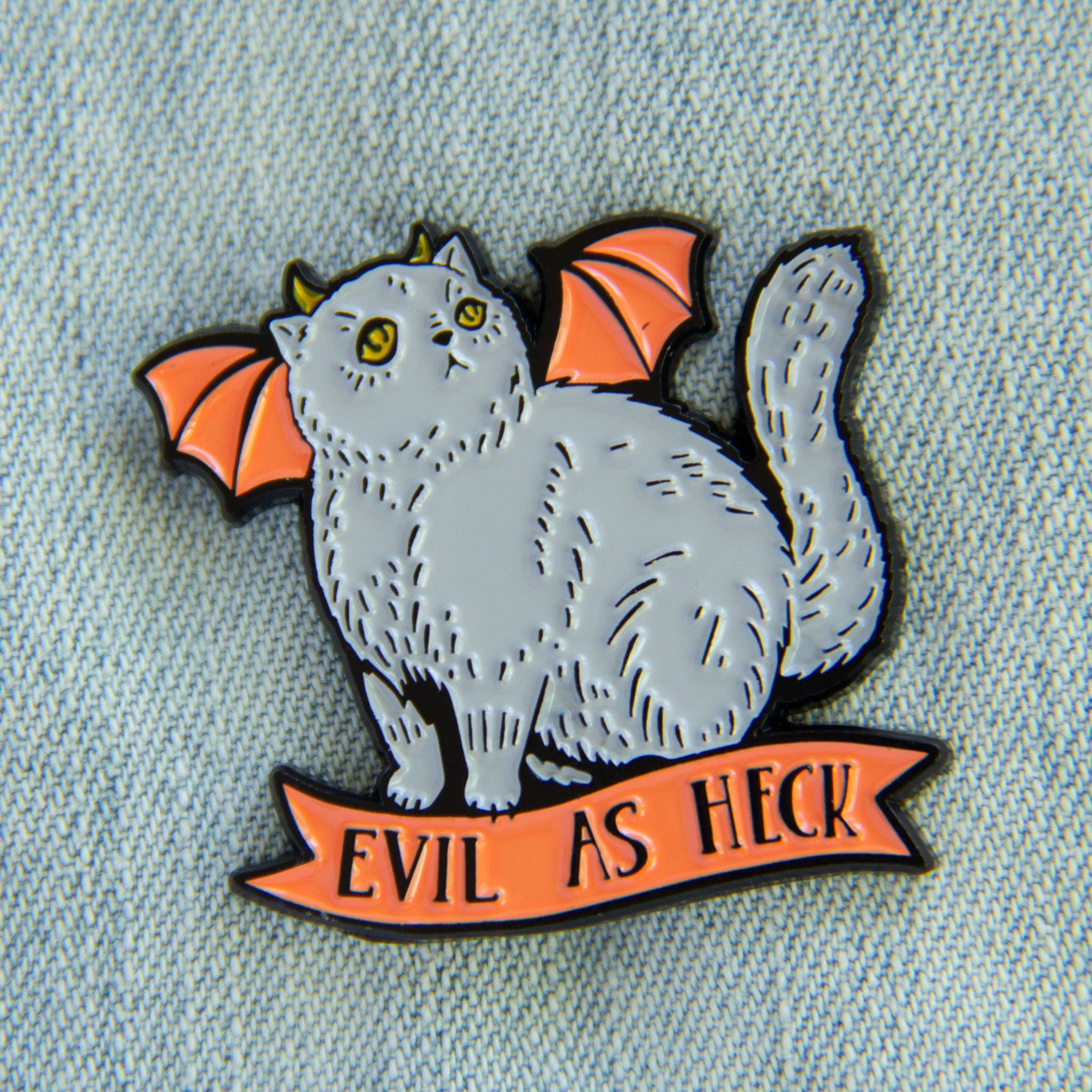 Ectogasm - Wholesale Lapel Pin/Button - "Evil As Heck" Halloween Devil Cat Enamel Pin4