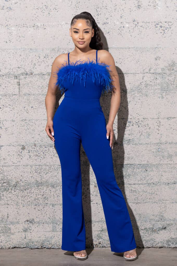 Melrose with Love - Vente Combinaison – femme - COMBINAISON EN CRÊPE À BAS CLOCHE AVEC PLUMES12