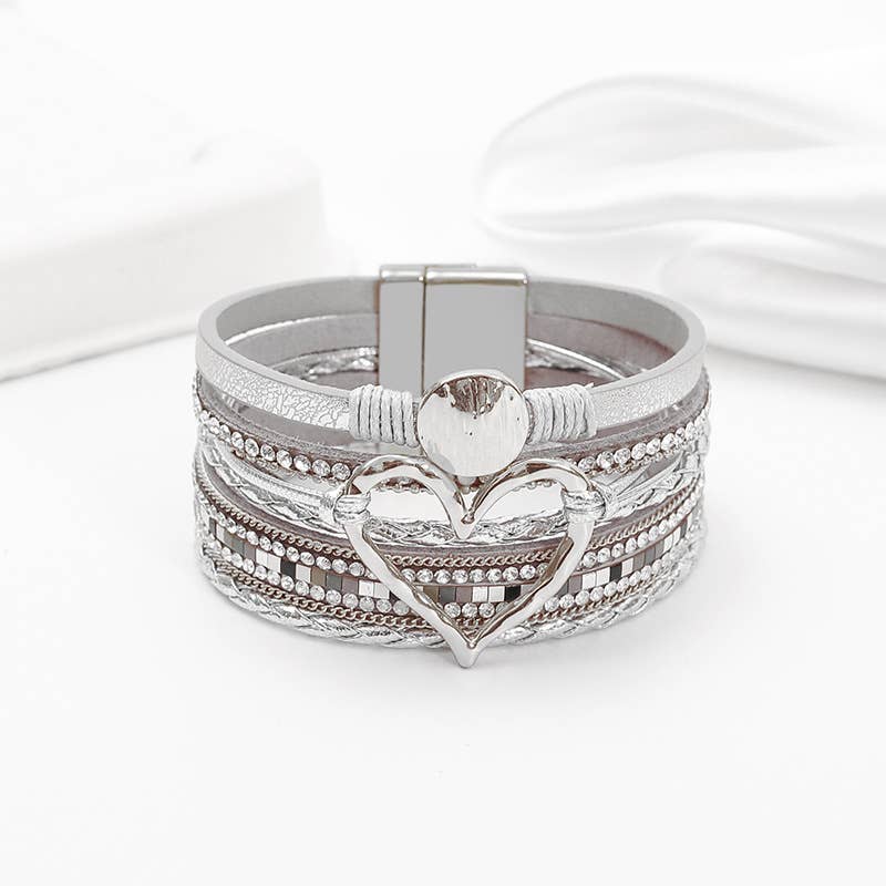 Suhkasana – wholesale Smycken – Bohemiskt hjärta Rhinestone magnetiskt spännearmband6