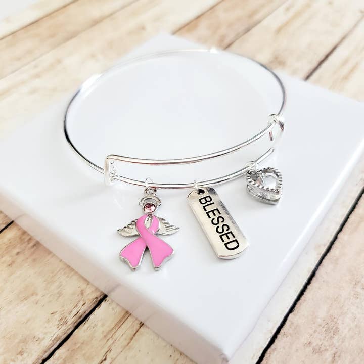Tots And Tumblers Art – wholesale Berlockarmband – Bröstcancer medvetenhet välsignade Charm armband