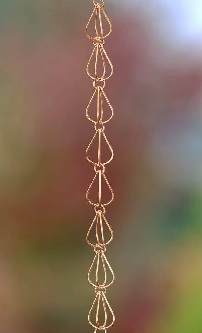 Pure Copper Teardrop Link Rain Chain Replacement Downspout for Gutters for wholesale on Faire3