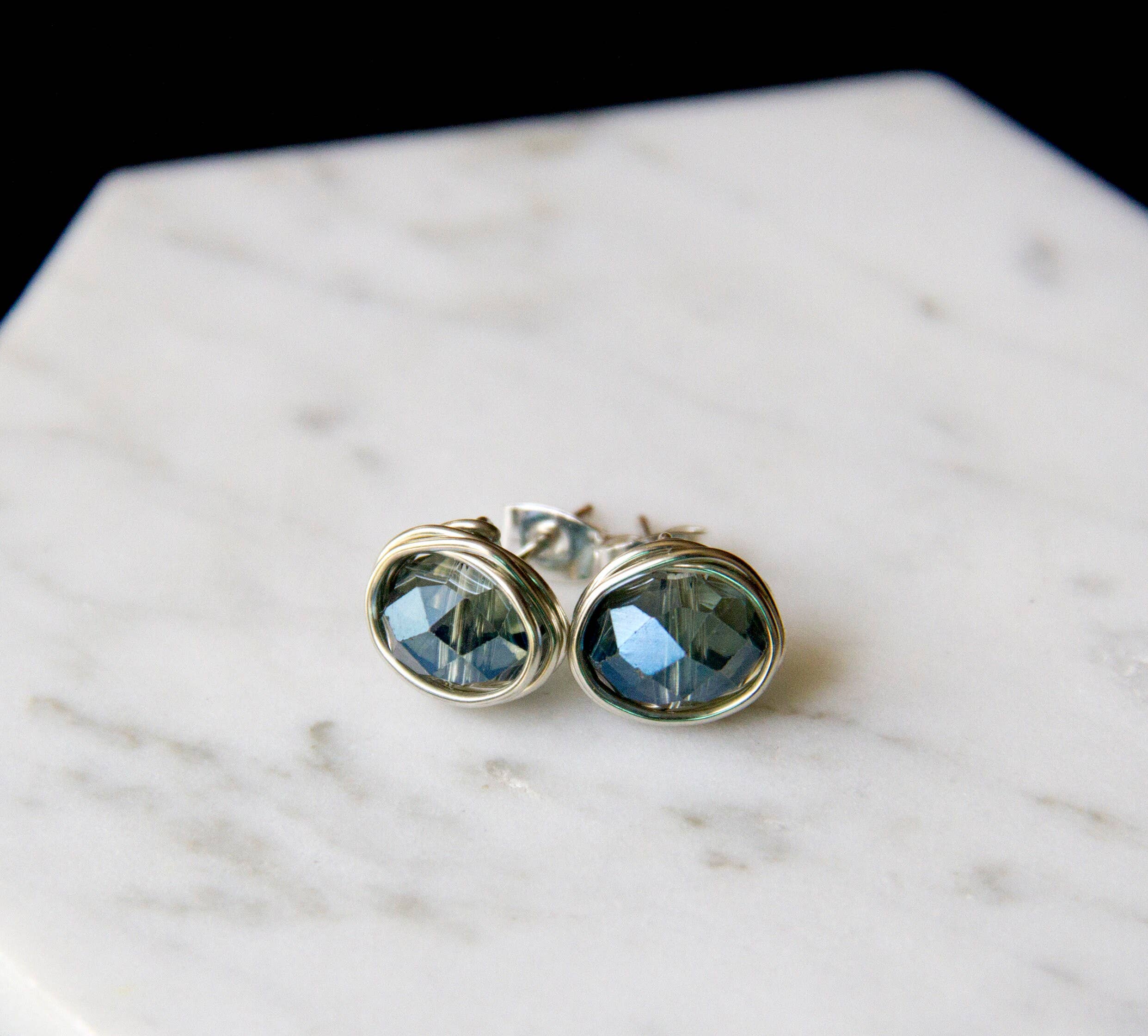 The Jovi Lyne Collection – wholesale Stud/post earrings – Chinese Crystal Stud Earrings Wrapped In Silver - Birthstone - December - Blue4