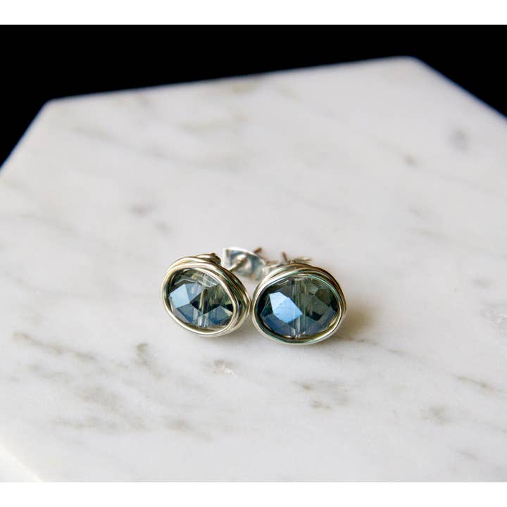 The Jovi Lyne Collection – wholesale Stud/post earrings – Chinese Crystal Stud Earrings Wrapped In Silver - Birthstone - December - Blue4