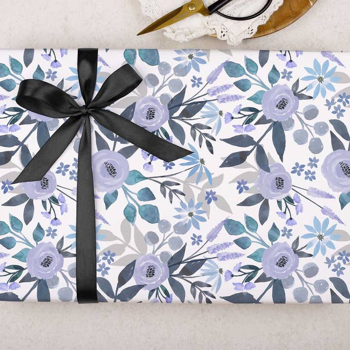 Blue Floral Wrapping Paper | Gift Wrap Sheet for wholesale by Making Meadows Ltd