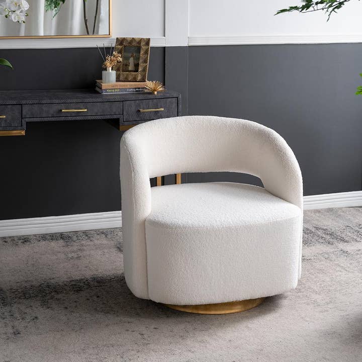 A&B Home Group Inc. - Wholesale Chair - 26.5x29.5x29.5" Cream Swivel Barrel Chair with Raised Back6