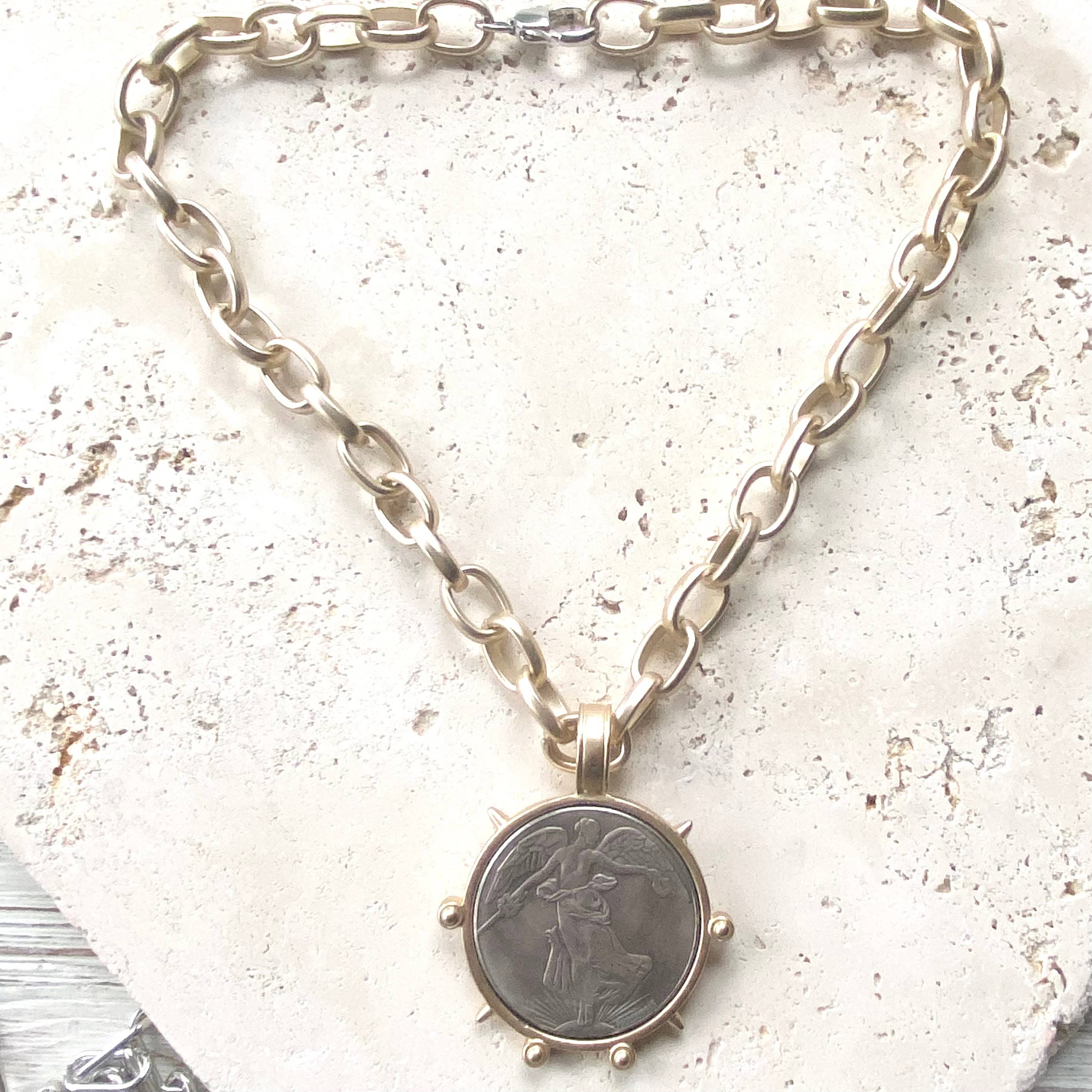 VB&CO Designs Handmade Jewelry - Wholesale Pendant/Charm Necklace - Medallion French Angel coin necklace boutique  jewelry1