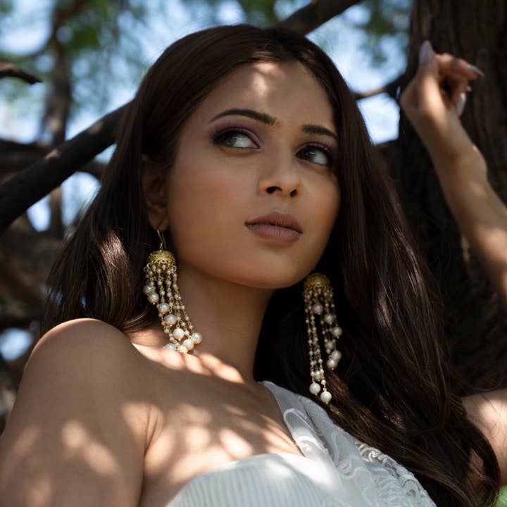 DIORA - Wholesale Dangle Earrings - Long Pearl Jhumka earrings Indian Festive Wedding Jewelry2