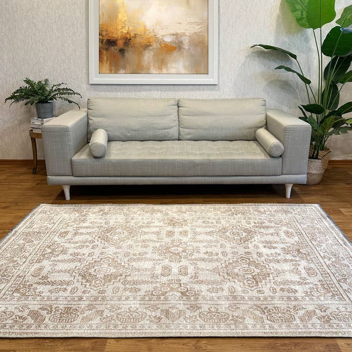 Vintage Beige Cream Washable Area Rugs for wholesale by Alfa Rich Inc