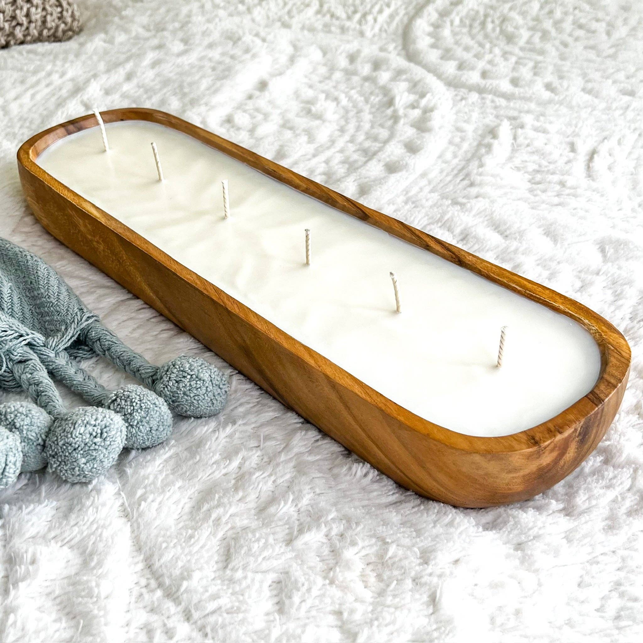 Wood Bowl Candle Supply - Wholesale Candle Holder - BOHO Safest Large Oval Deep Candle Ready Acacia Wood Bowl1