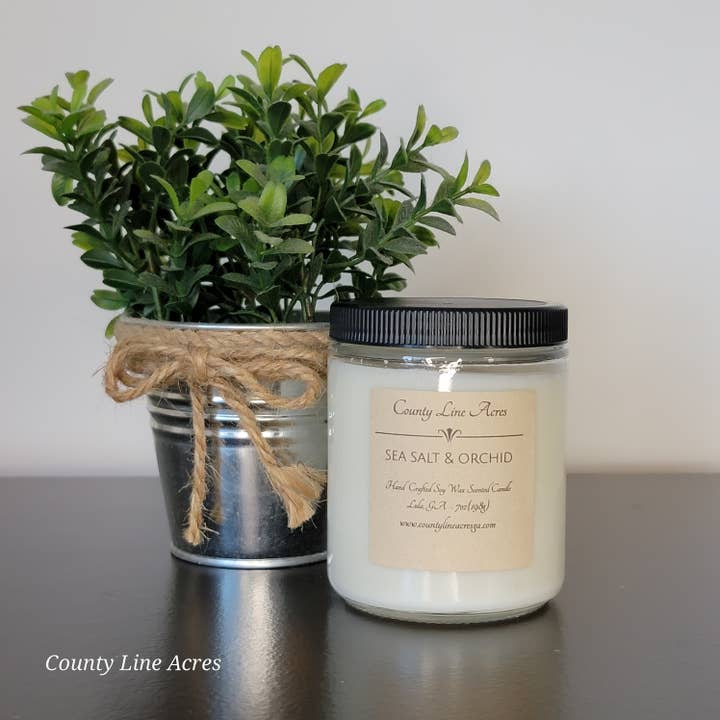 Sea Salt & Orchid 7 oz Soy Wax Candle for wholesale by County Line Acres