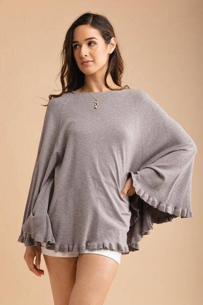 SAACHI - Wholesale Poncho - Women's - Talia Ruffled Hem Poncho Sweater13