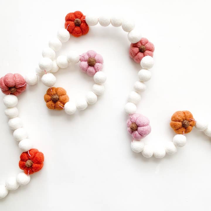 Pretty Pumpkin Felt Ball Garland for wholesale by Pearl & Jane