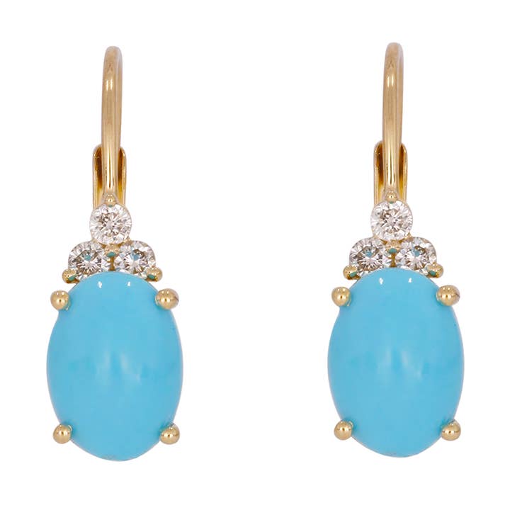 CE96524TQ7X5. Pendientes colgantes de oro macizo de 14 quilates con diamantes y turquesa. para venta al por mayor de Tresor Jewelry Inc.