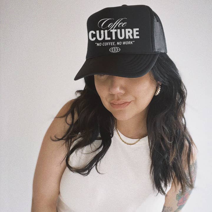 WE THE BABES - Wholesale Trucker Hat - Women's - Coffee Culture Boho Trendy Coffee Lover Trucker Hat - Black