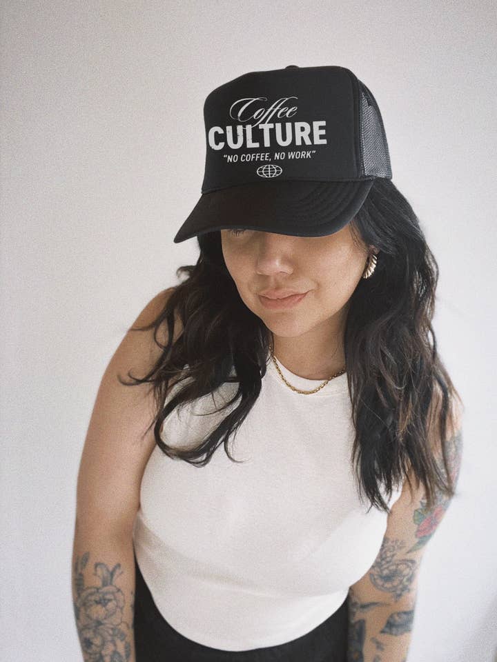 Coffee Culture Boho Trendy Coffee Lover Trucker Hat - Black for wholesale by WE THE BABES