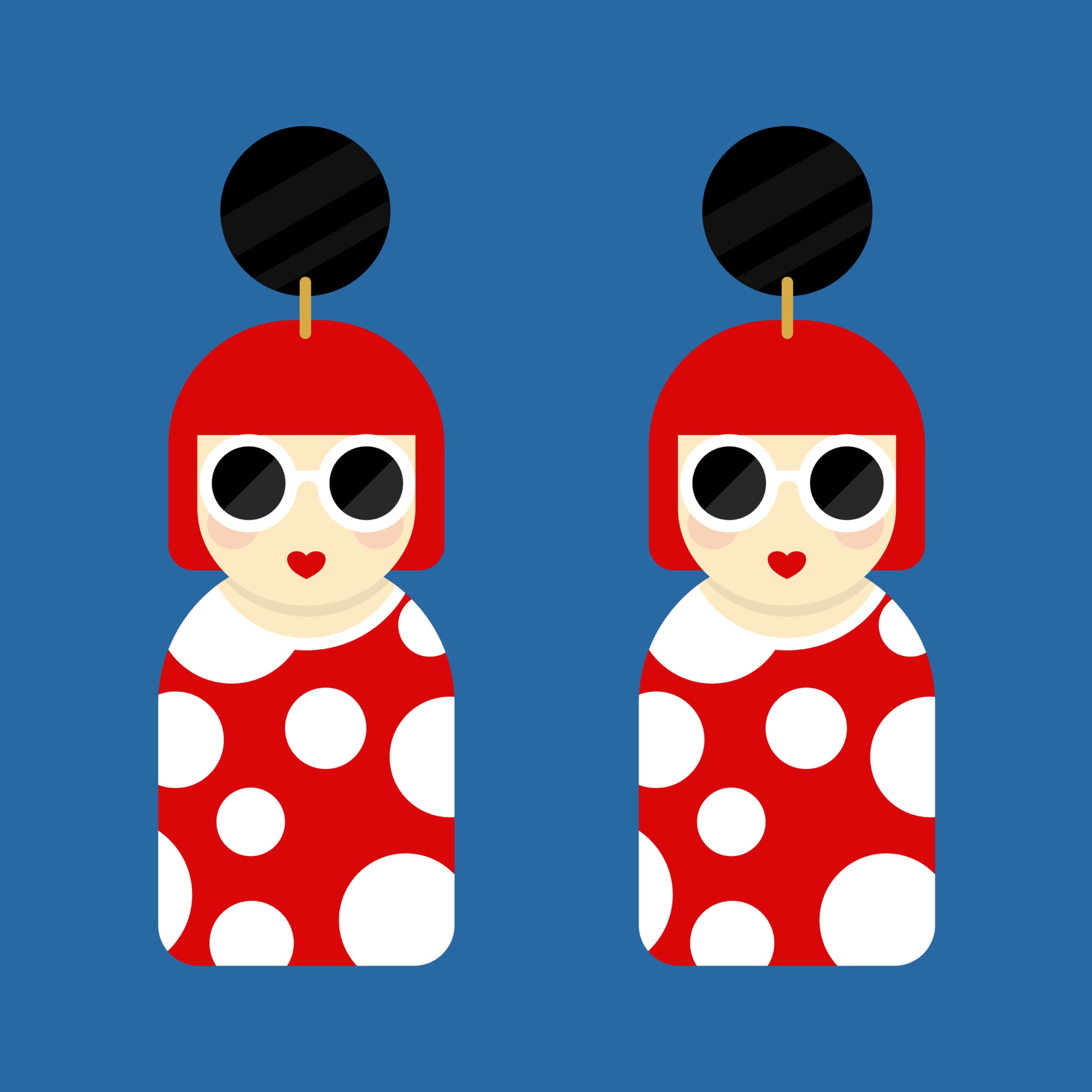 Hey There Munchquin - Vente Boucles d'oreilles pendantes - Boucles d'oreilles pendantes inspirées d'icônes en bois - Yayoi Kusama