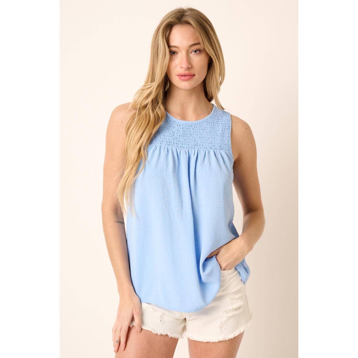 mittoshop – wholesale Blouse – Women’s – AIRFLOW SMOCKED YOKE SLEEVELESS BLOUSE0