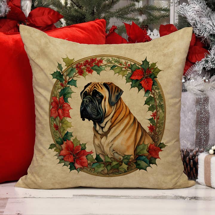Mastiff Juleblomster Pude 18x18 DAC2394 for engroshandel hos Caroline's Treasures