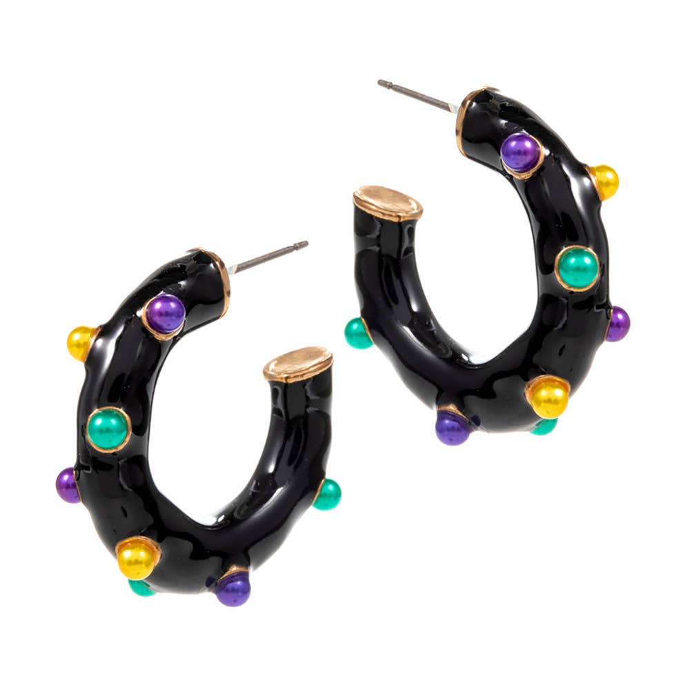 Sensibling Corp. - Wholesale Hoop Earrings - Mardi Gras Pearl Embellished Hoop Earrings4