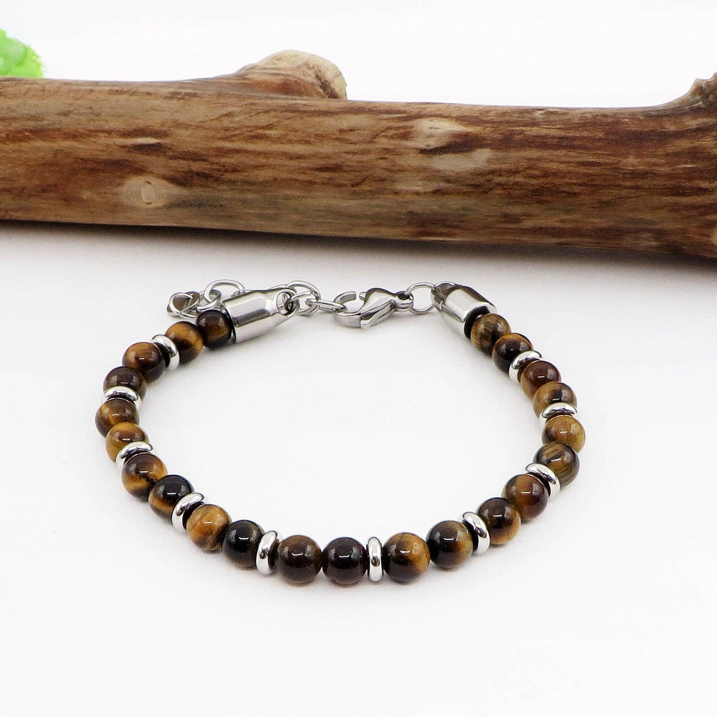 Atisha Spiritual Shop - Venta al por mayor Pulsera de cuentas - SIDDHI ~ Pulsera unisex bicolor de piedra natural dura y acero inoxidable1